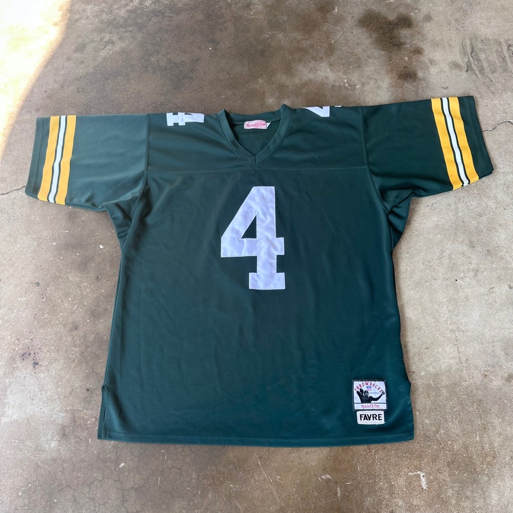 Mitchell & Ness Football Jersey Mens 54 Green Excellent Brett Favre Packers #4